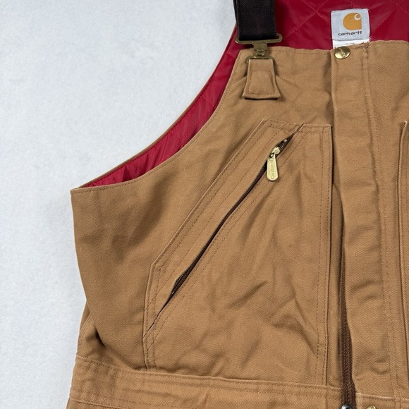Carhartt Duck Bibs Men's 38x28 Insulated Quilt Lined Brown Workwear USA Made - Picture 14 of 16